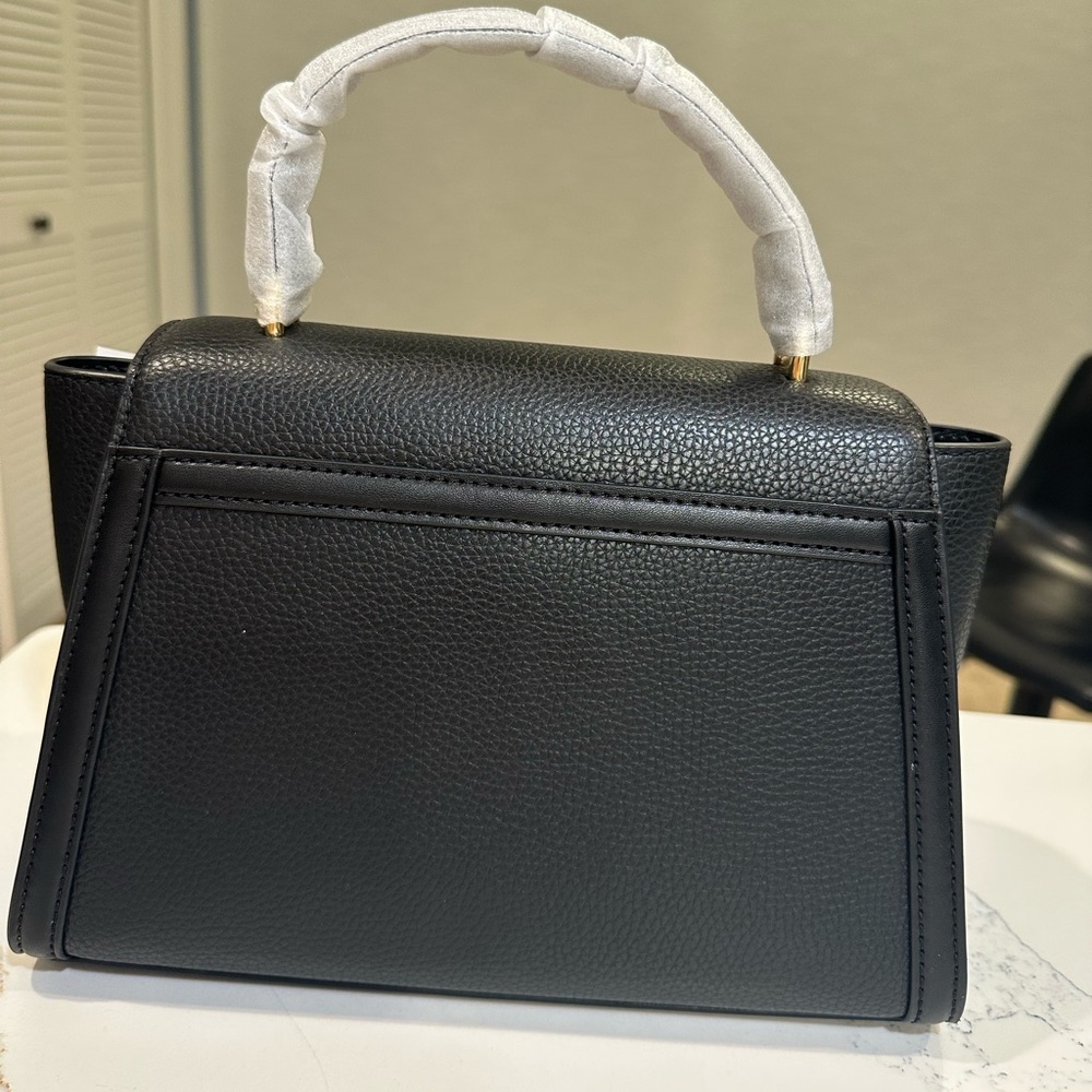 MICHAEL MICHAEL KORS Whitney Flap Satchel Signature Logo Black Leather NWT - Picture 2 of 7